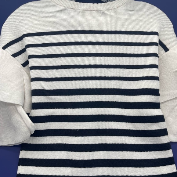 Women's Knit Sweater Bell Sleeve Black and White Striped Top Tiered XS, S, M - Picture 9 of 9